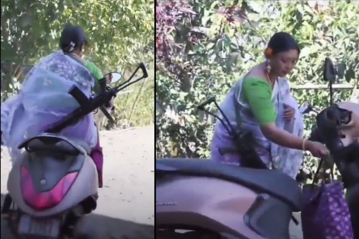 Viral Video: राइफल लेकर सब्जी खरीदने जाती महिला का वीडियो वायरल, यूजर्स बोले- 'लेडी सिंघम'