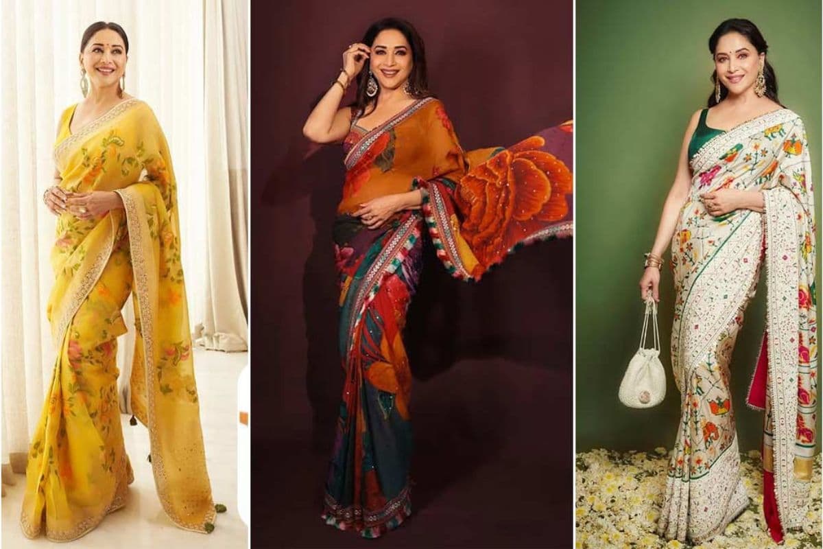 Madhuri Dixit Sarees: महिला दिवस पर माधुरी दीक्षित की तरह दिखें स्टाइलिशट, ट्राई करें ये साड़ियां