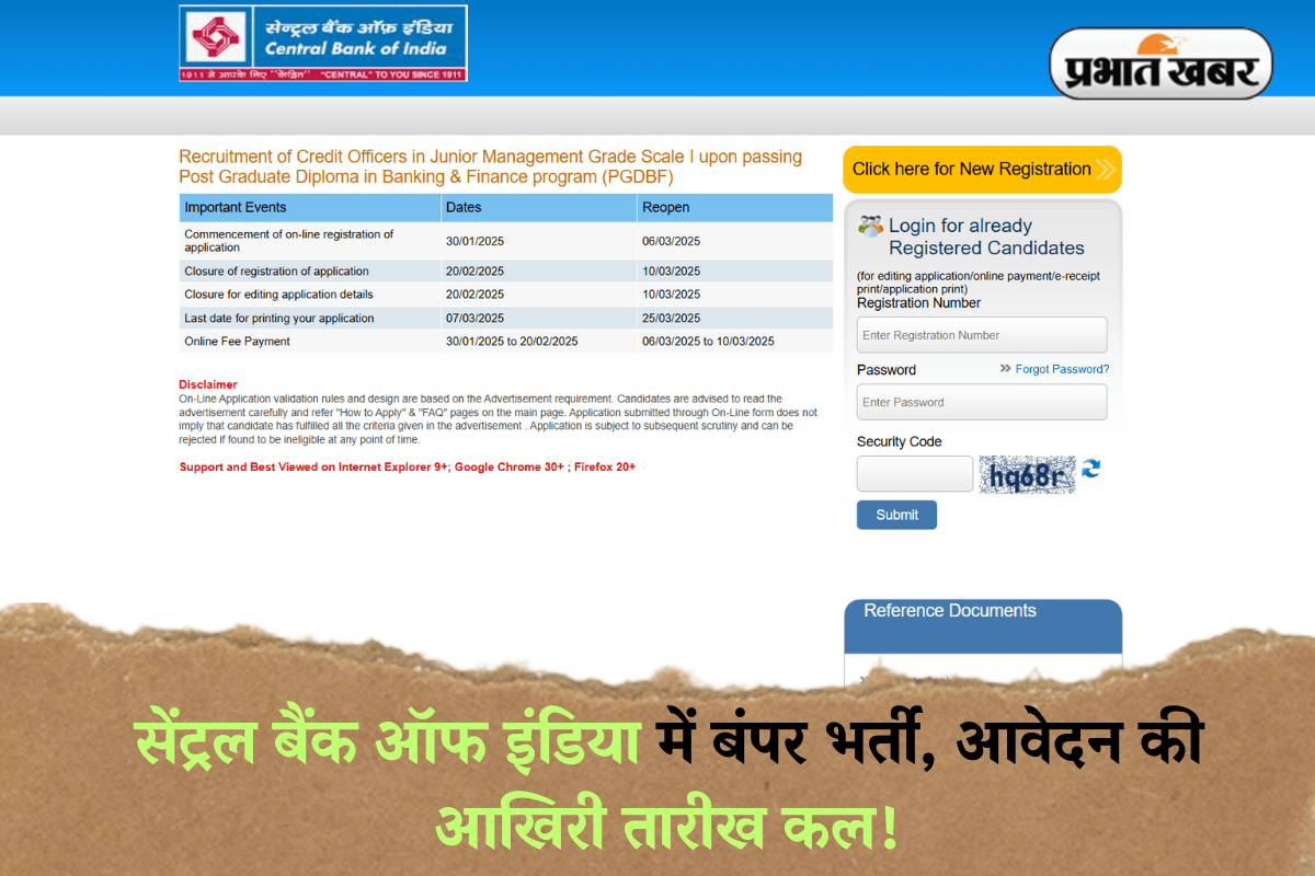 Banking Jobs in India: सेंट्रल बैंक ऑफ इंडिया में बंपर भर्ती, आवेदन की आखिरी तारीख कल!
