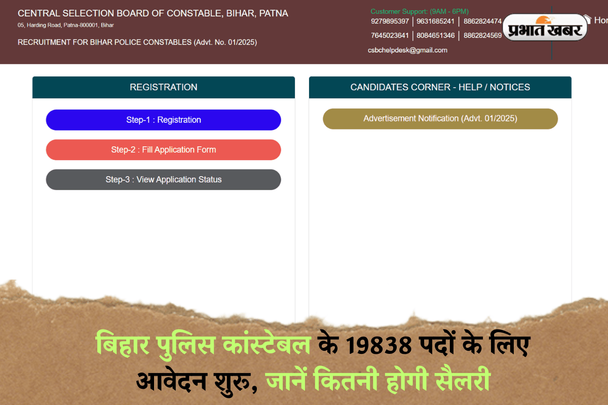 Bihar Police Constable Recruitment 2025: बिहार पुलिस कांस्टेबल के 19838 पदों के लिए आवेदन शुरू, जानें कितनी होगी सैलरी