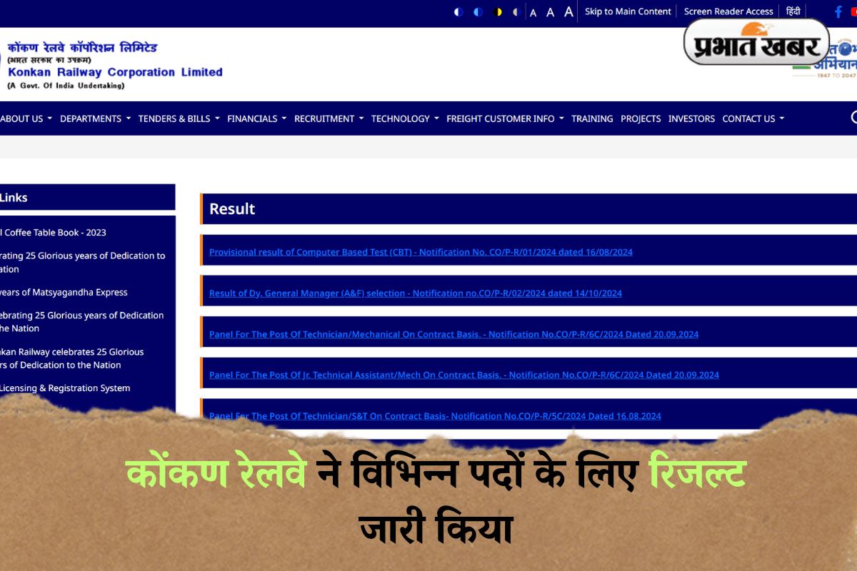 KRCL Result 2025: कोंकण रेलवे ने विभिन्न पदों के लिए रिजल्ट जारी किया, यहां से करें चेक