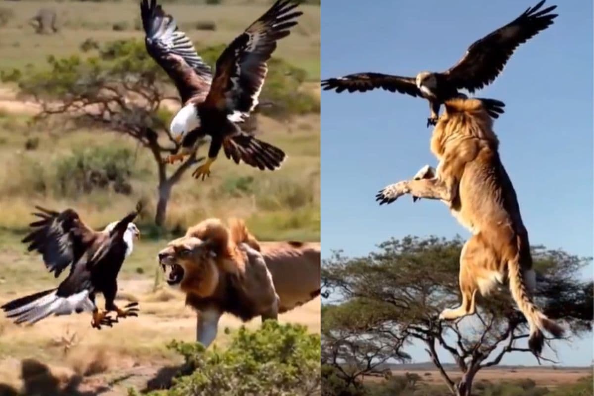 Viral Video: शेर से भिड़ गए दो-दो बाज, छिड़ी भयंकर जंग, कौन जीता मुकाबला? देखिए वायरल वीडियो