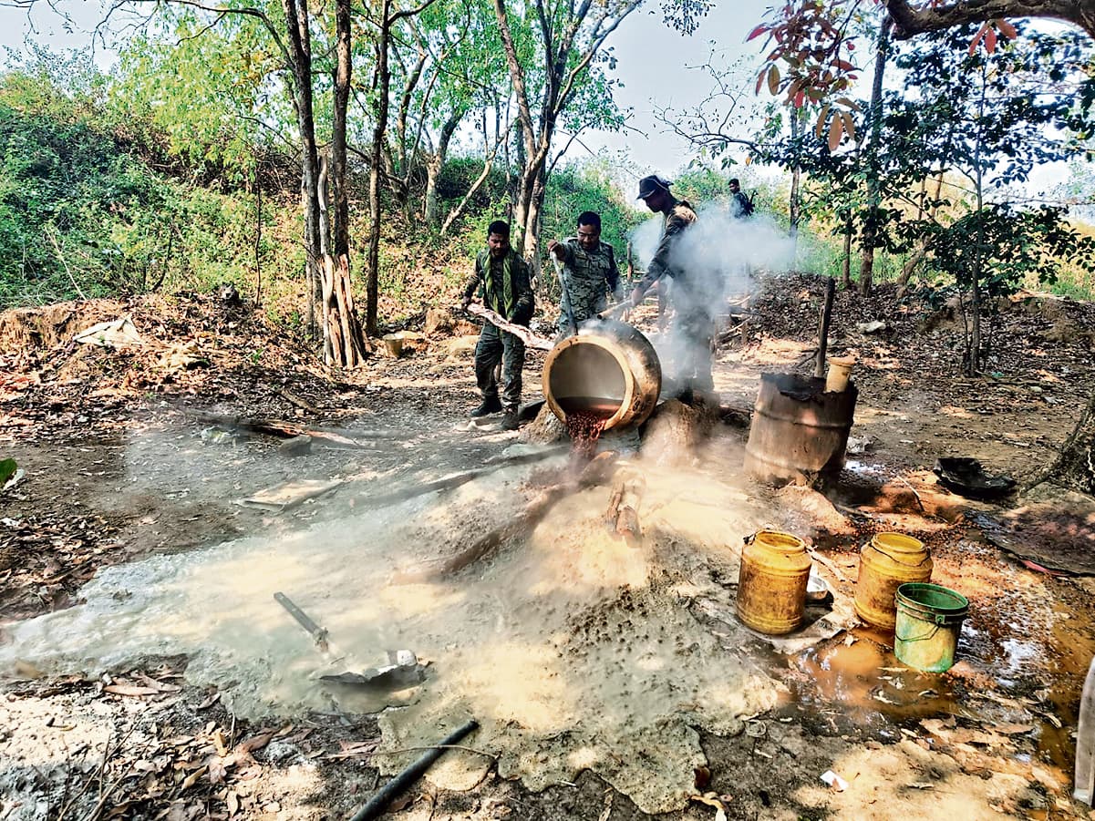 seraikela kharsawan news: चार शराब भट्ठियां ध्वस्त, 650 किलो जावा महुआ नष्ट