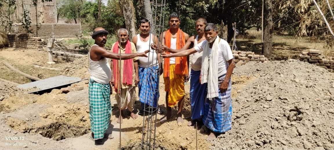 धनसार गांव में मंदिर निर्माण की रखी गयी आधारशिला