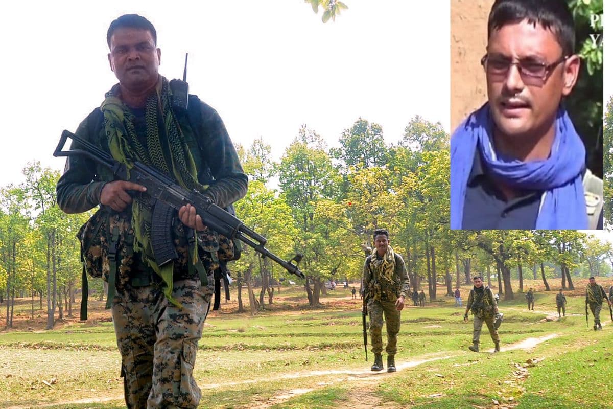 नक्सलियों के साथ हुए मुठभेड़ में शामिल जवान और दायीं ओर मृत इनामी नक्सली अरविंद यादव