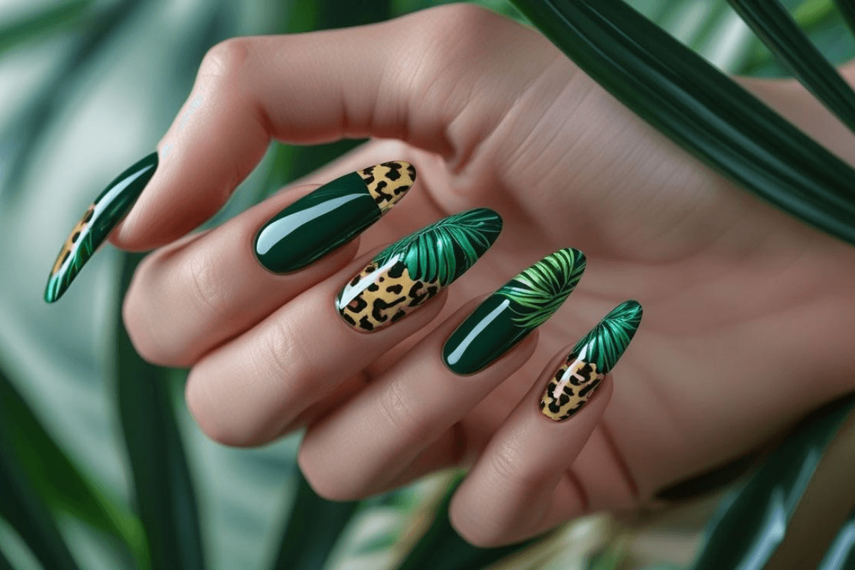 Green Leaf Nail Art Design