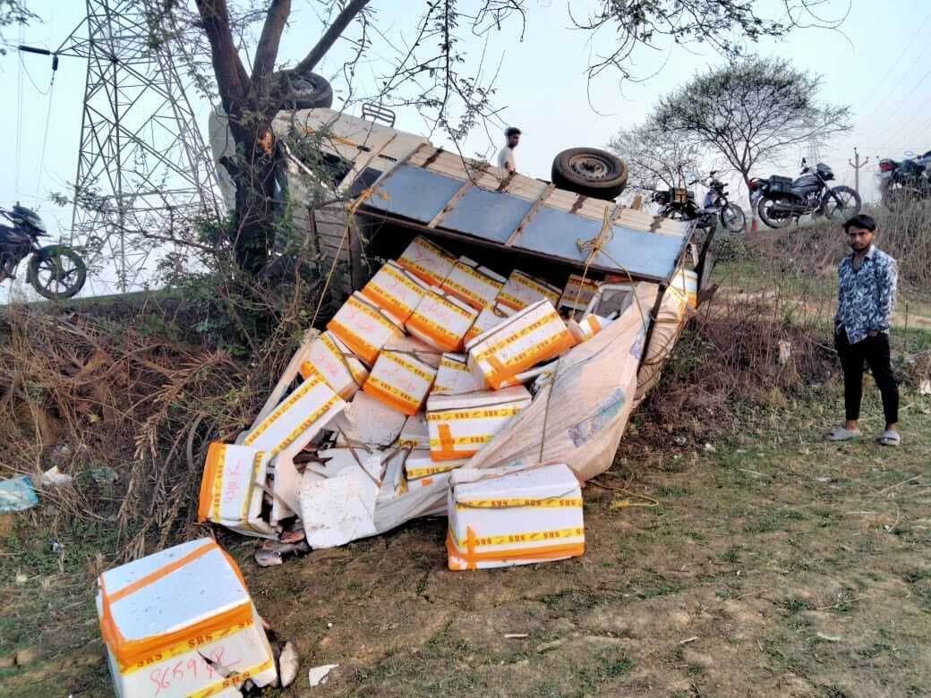 deoghar news : मछली लोड पिकअप वैन पलटा, कोई हताहत नहीं