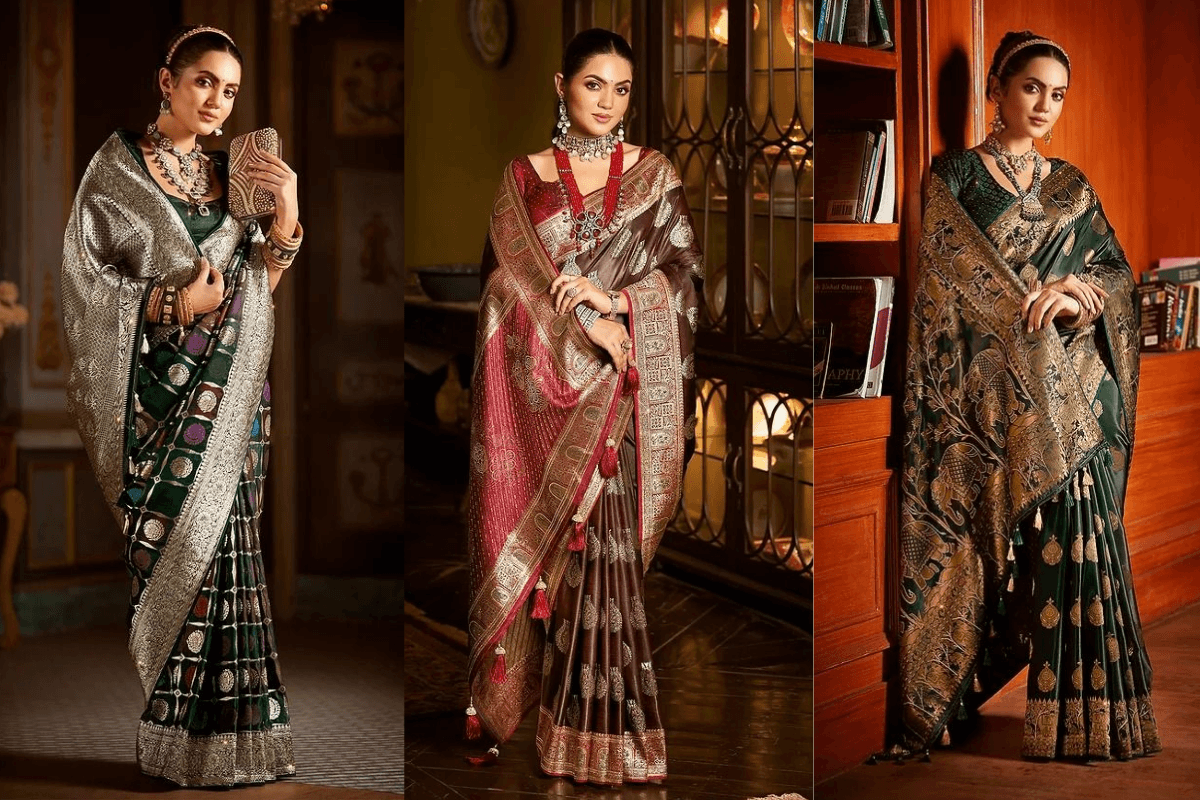 Red Banarasi Saree for Vat Savitri Vrat with golden zari border

