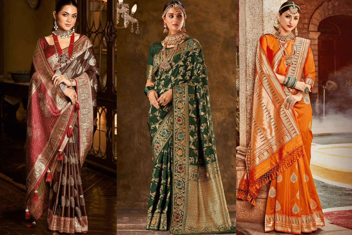 Traditional Banarasi Saree drape for Vat Savitri Vrat festival Stylish look in Banarasi Saree for first Vat Savitri Vrat Traditional Banarasi Saree drape for Vat Savitri Vrat festival Stylish look in Banarasi Saree for first Vat Savitri Vrat