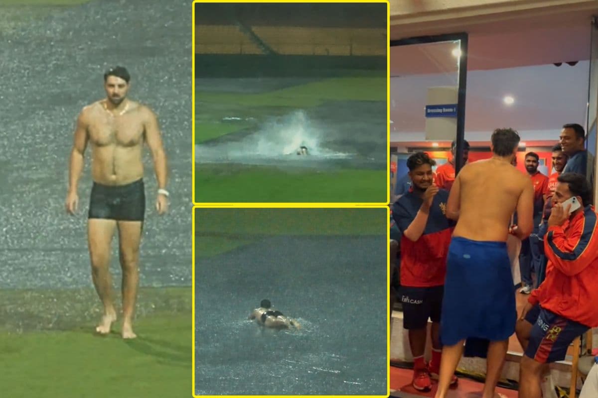 मैदान बना स्वीमिंग पूल, टिम डेविड ने लगाई छलांग, बारिश में लोट पोट होकर खूब नहाए, देखें Video