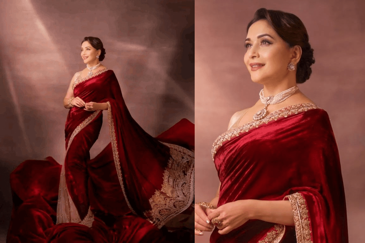Madhuri Dixit Velvet Saree Look