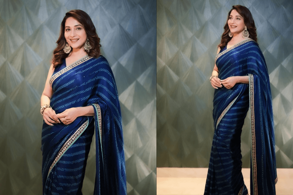 Madhuri Dixit Blue Saree Look