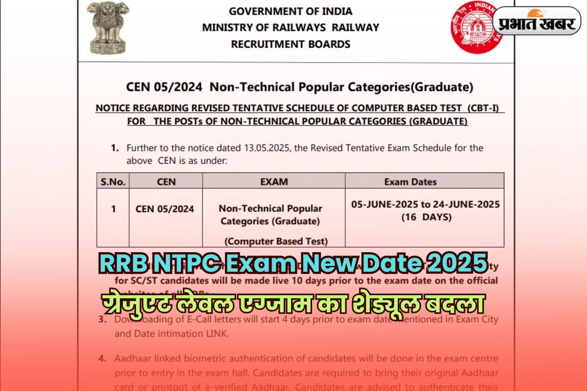 RRB NTPC Exam New Date 2025: आरआरबी एनटीपीसी ग्रेजुएट लेवल एग्जाम का शेड्यूल बदला, देखें नई डेट