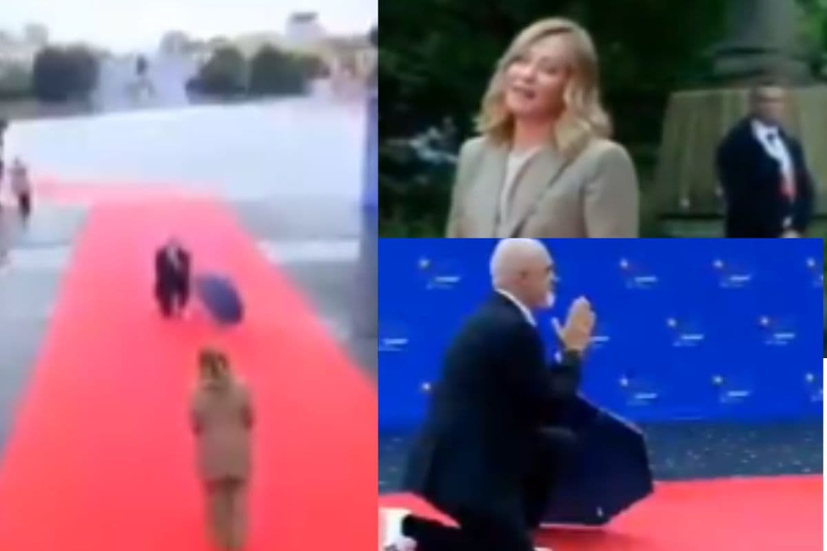 बारिश में भीगता रेड कार्पेट और घुटनों पर प्रधानमंत्री, मेलोनी के स्वागत में किस पीएम ने कर दिया ये काम