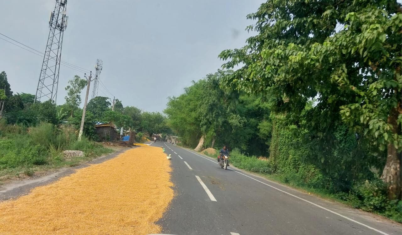 सड़कों पर मक्का सुखाने से हादसे की आशंका