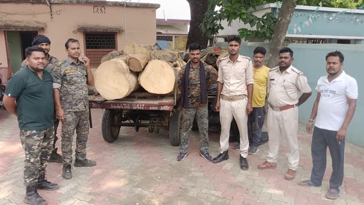 महेशपुर-पाकुड़िया सीमा पर अवैध लकड़ियां लदे दो वाहन जब्त