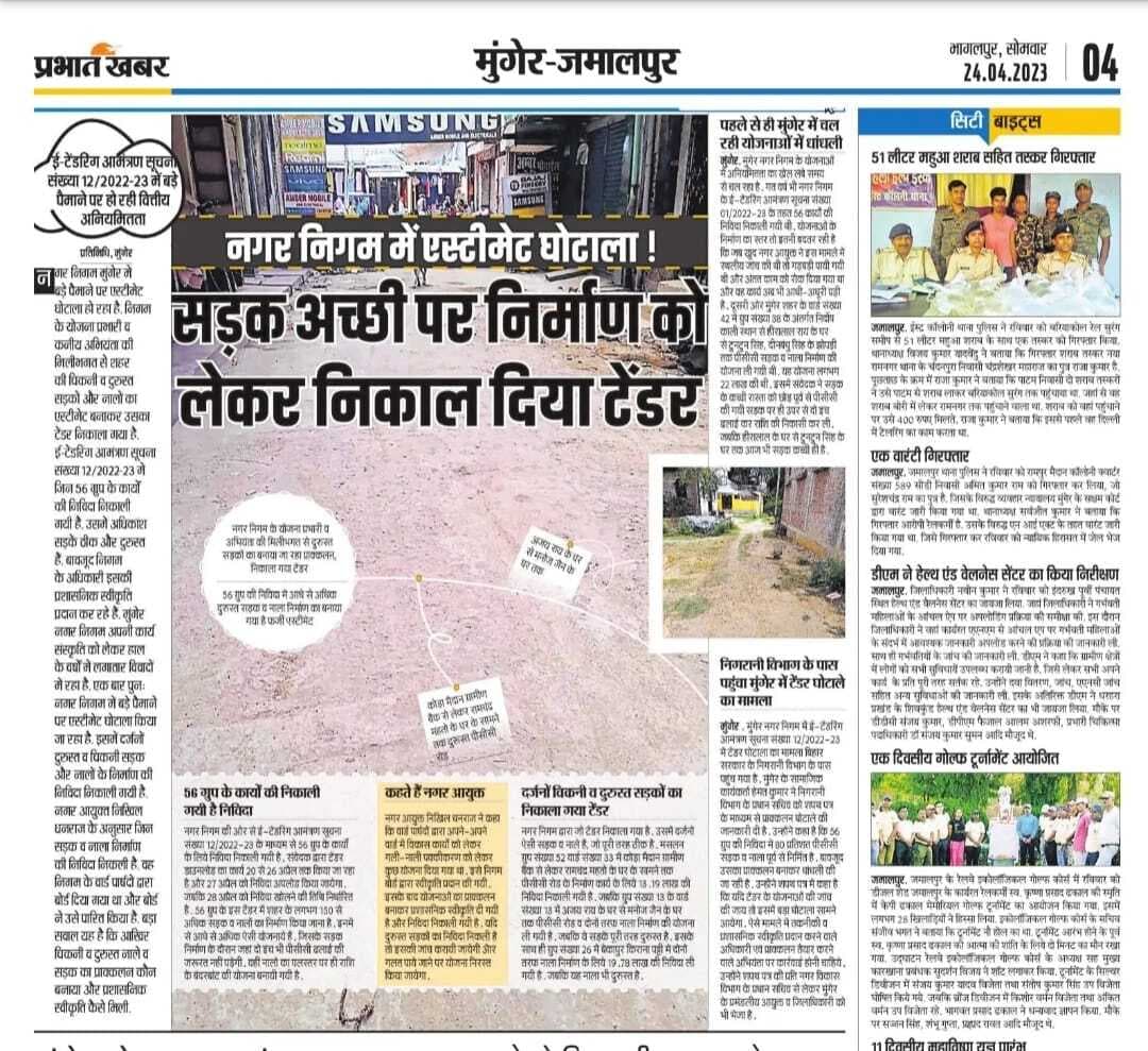 एस्टीमेट घोटाला : दो वर्ष बाद बेहतर सड़कों को पुन: बनाने के मामले की जांच करने पहुंची निगरानी की टीम