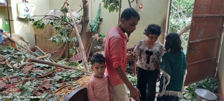 आंधी-तूफान में घर के छप्पर पर गिरा पेड, हजारों की क्षति
