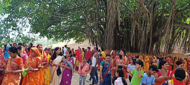 Motihari: बौद्ध स्तूप परिसर में महिलाओं ने की वट-वृक्ष की पूजा