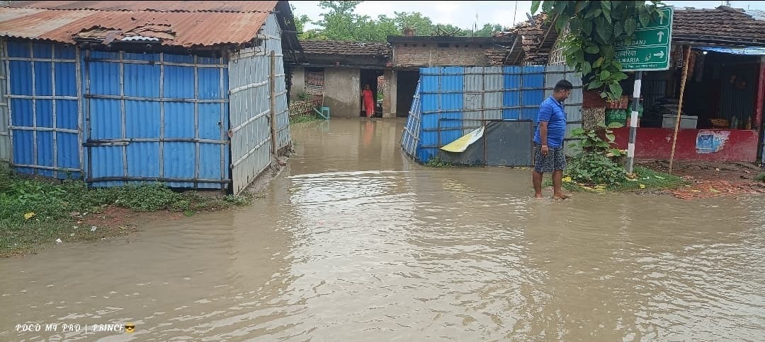 भारी बारिश के कारण रामपुर के वार्ड दो व चार में जलजमाव, घरों में घुसा पानी