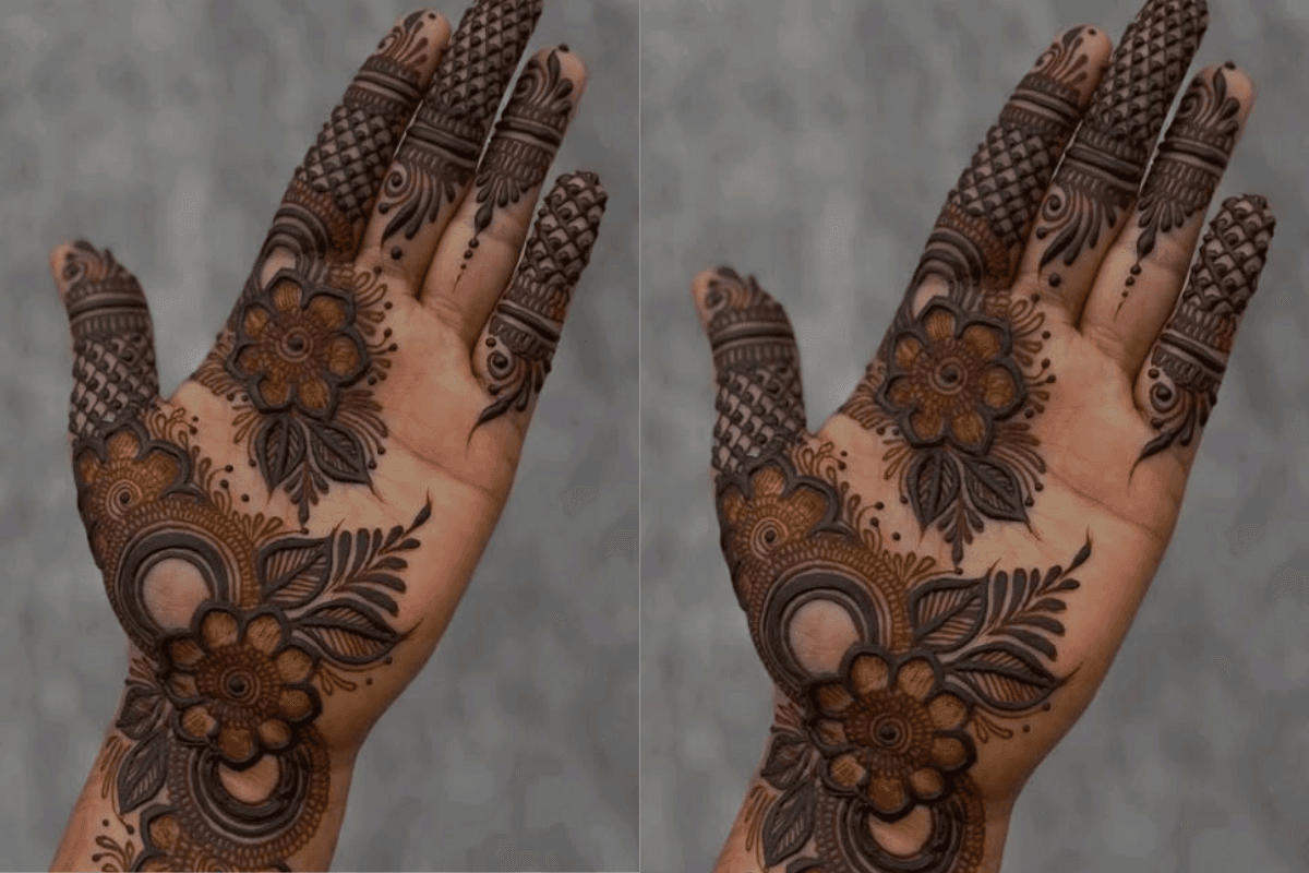 Arabic mehndi design for Vat Savitri with bold lines and empty spaces