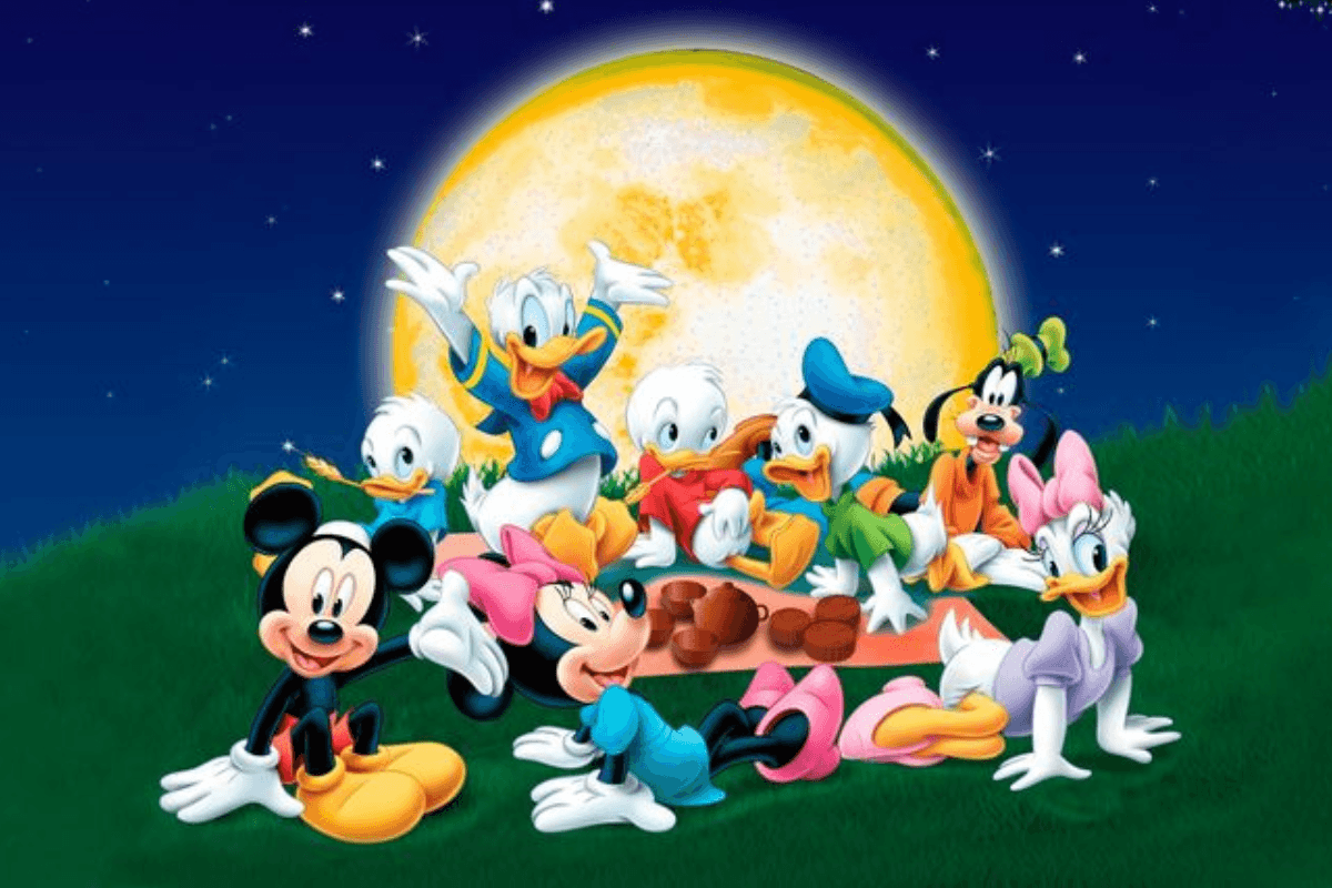 Vintage style aesthetic illustration of Donald Duck in sailor outfit near lake