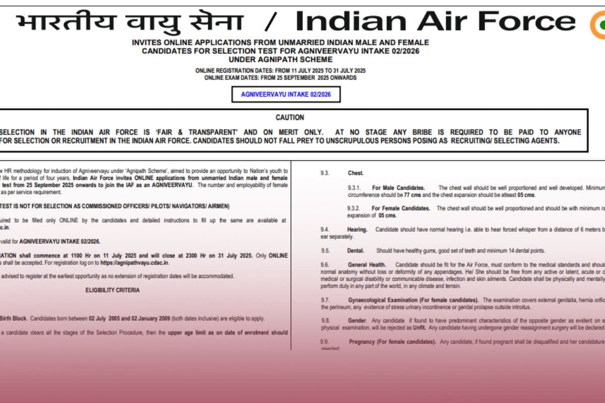 IAF Agniveer Vayu 2025: देश सेवा का सुनहरा मौका, अग्निवीर वायु की भर्ती के लिए इस दिन से करें अप्लाई