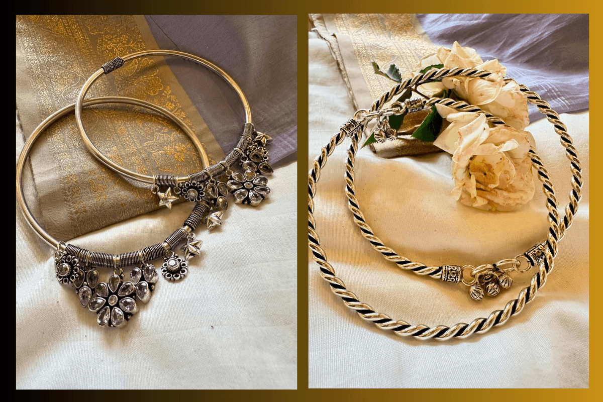 Oxidised Silver Textured Bangle Design for Women – Traditional Ethnic Look