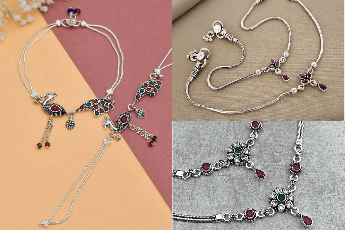 Modern Silver Payal Design Hartalika Teej Gift