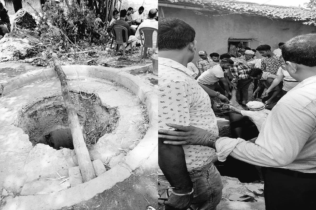 Villagers taking out the bodies