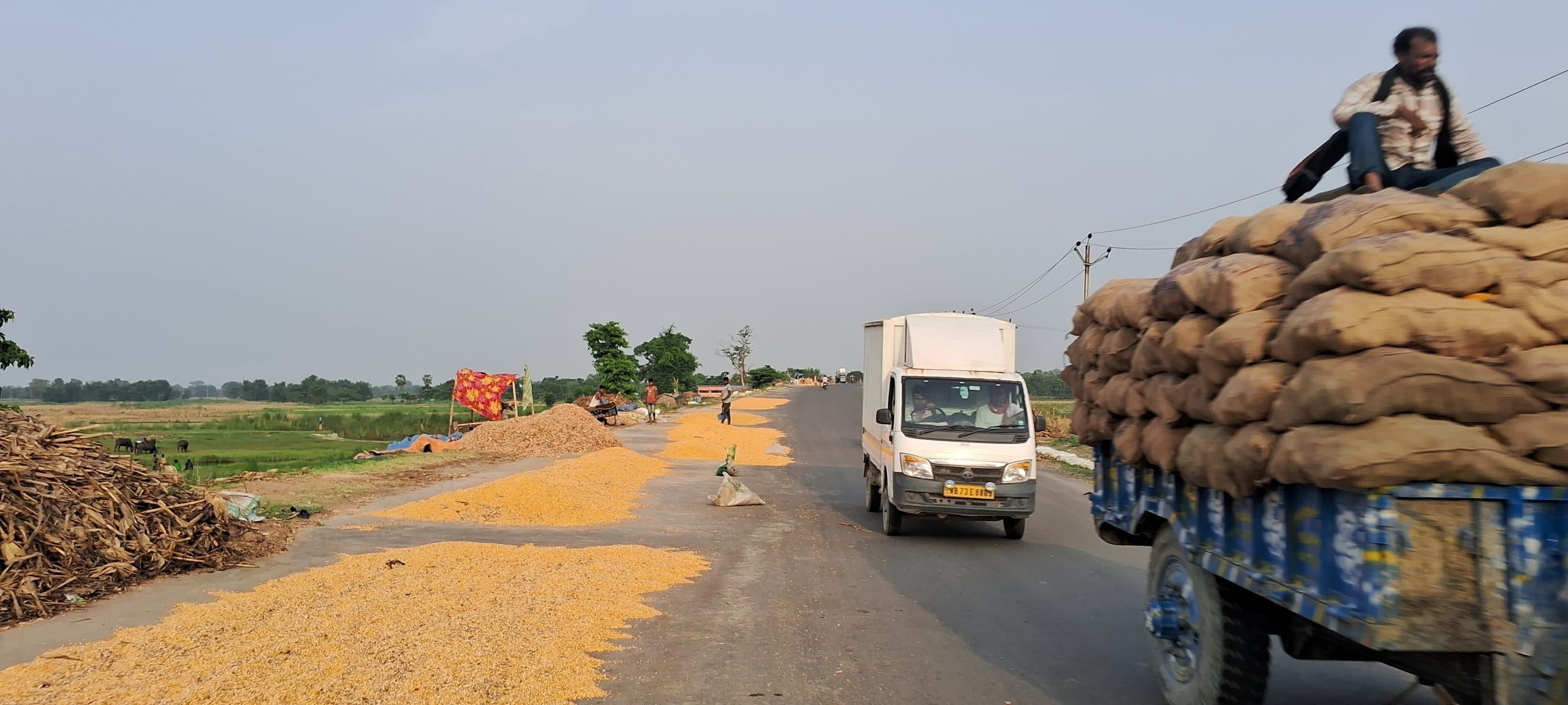सड़क पर मक्का सुखाने से बढ़ी दुर्घटना की आशंका