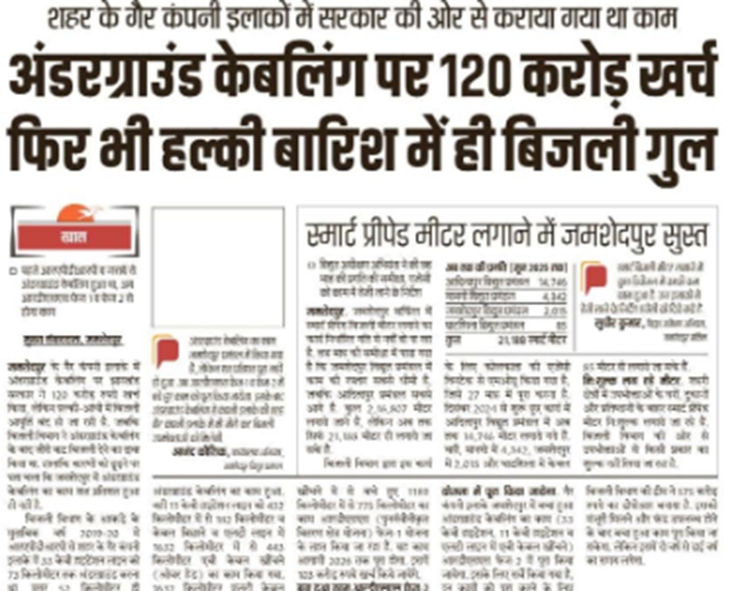 Jamshedpur News : जमशेदपुर के गैर कंपनी इलाके में अंडरग्राउंड केबलिंग पर 120 करोड़ हुए खर्च, फिर भी हल्की आंधी में गुल हो जाती है बिजली