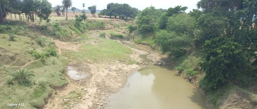 सूखने लगी ढोलिया नदी,  धान का बिचड़ा बचाने में जुटे किसान