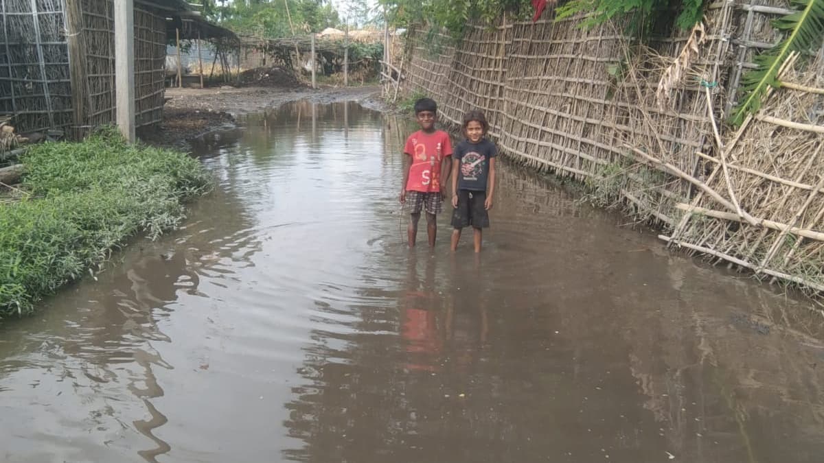 चम्पावती वार्ड 13 के महादलित टोला में सड़क पर जलजमाव