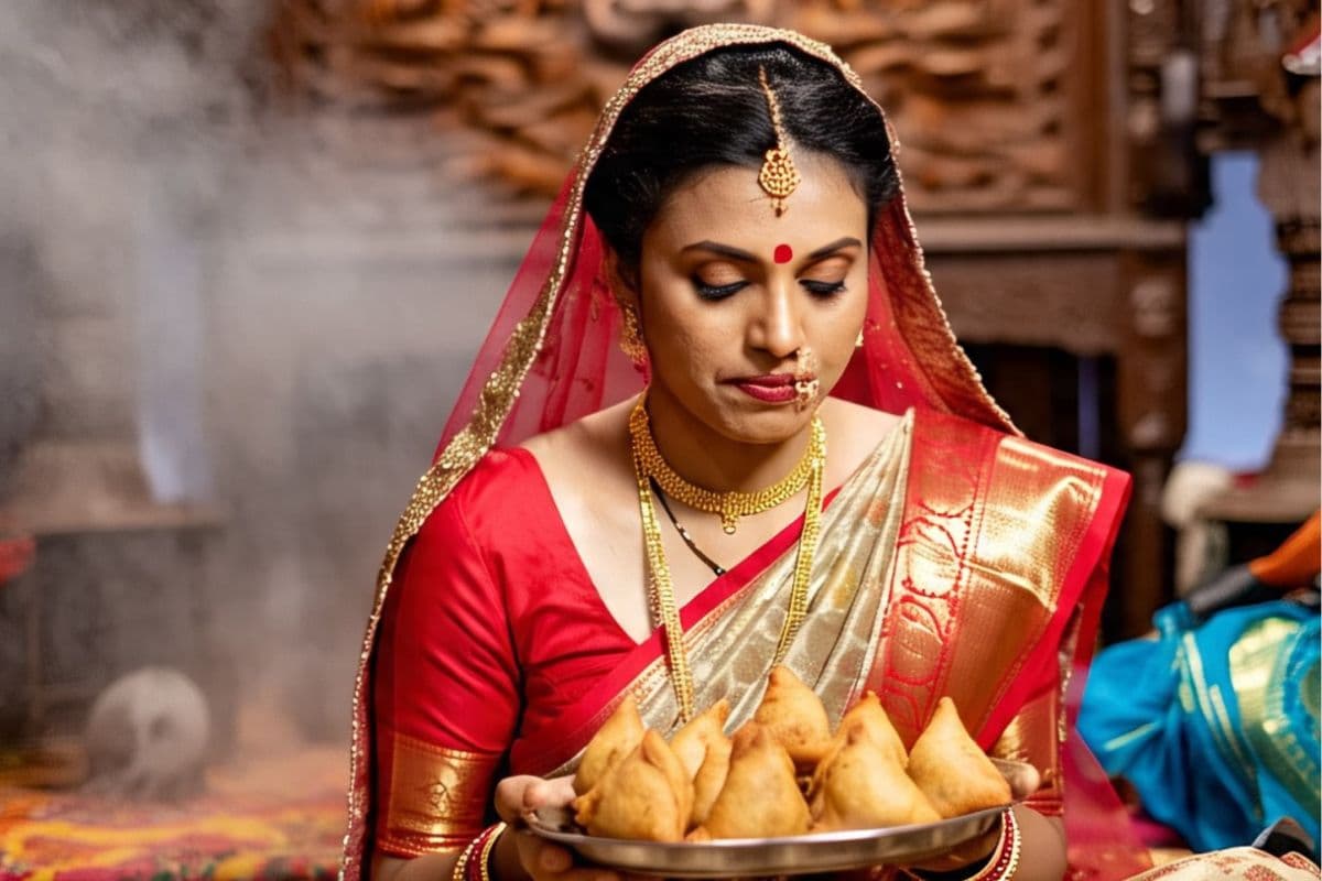 woman with samosa
