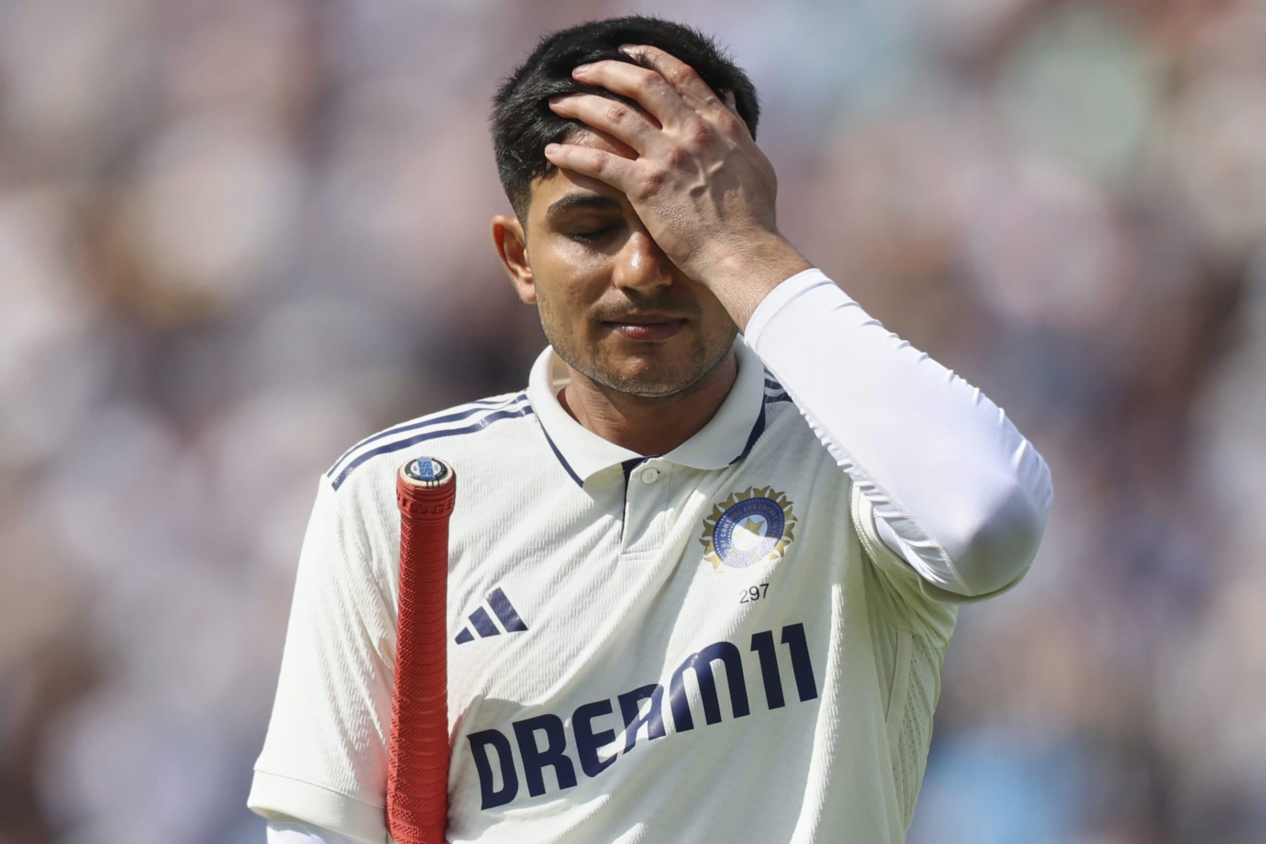 Shubman Gill reacts after getting out scoring 269.