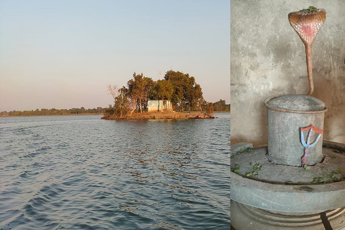 Ancient temple surrounded with chandil dam