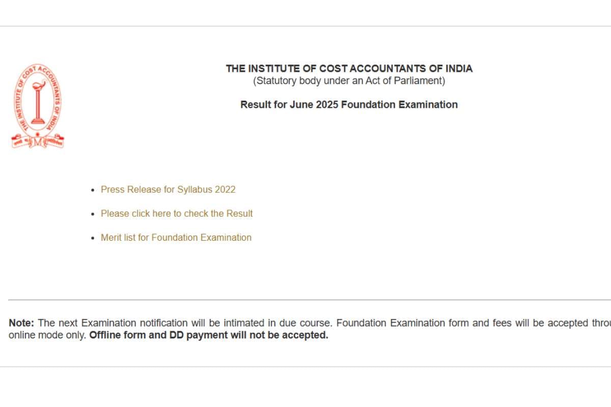 ICMAI CMA 2025 Result OUT: सीएमए फाउंडेशन जून 2025 का रिजल्ट जारी, रिया पोद्दार ने किया टॉप