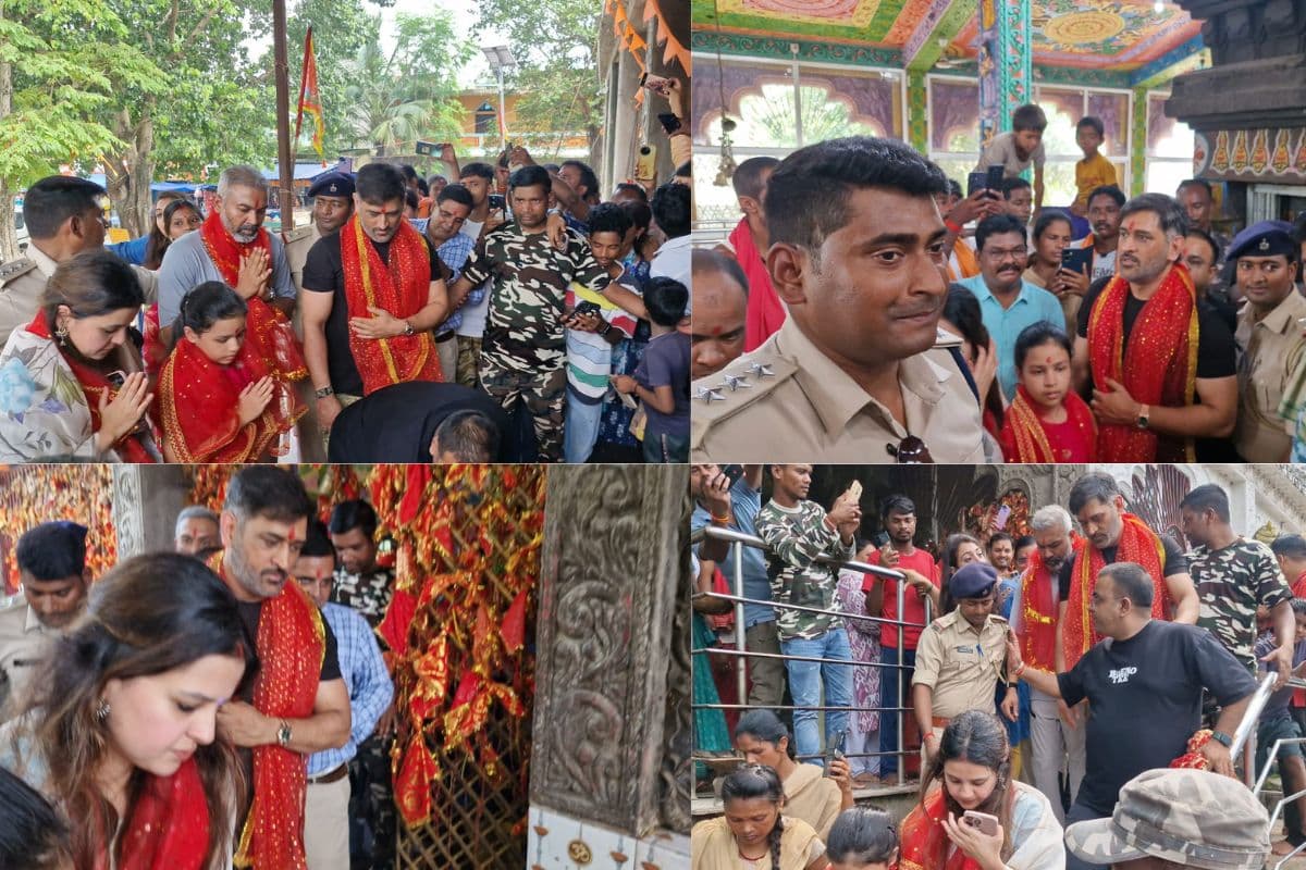 साक्षी और जीवा के साथ धौनी ने की सोलहभुजी मां दिउड़ी की पूजा, उमड़े प्रशंसक, एक झलक पाने को थे बेताब