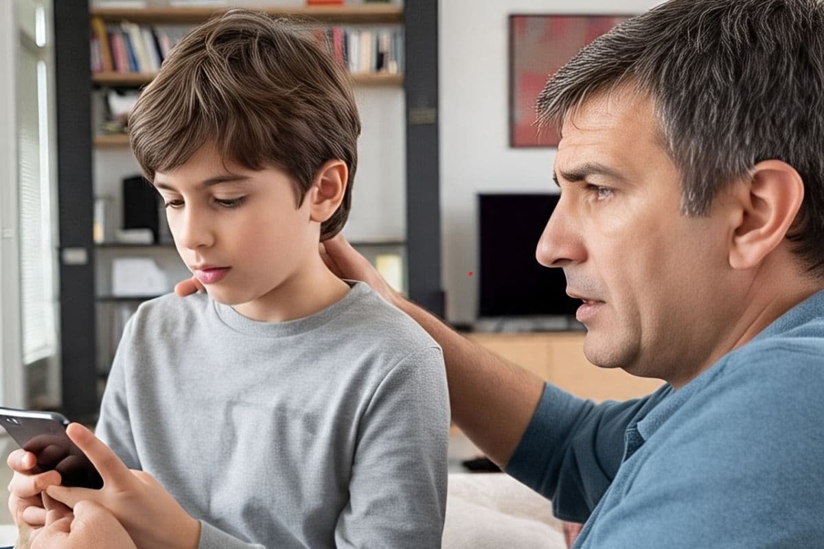 mobile addiction child and his Parent