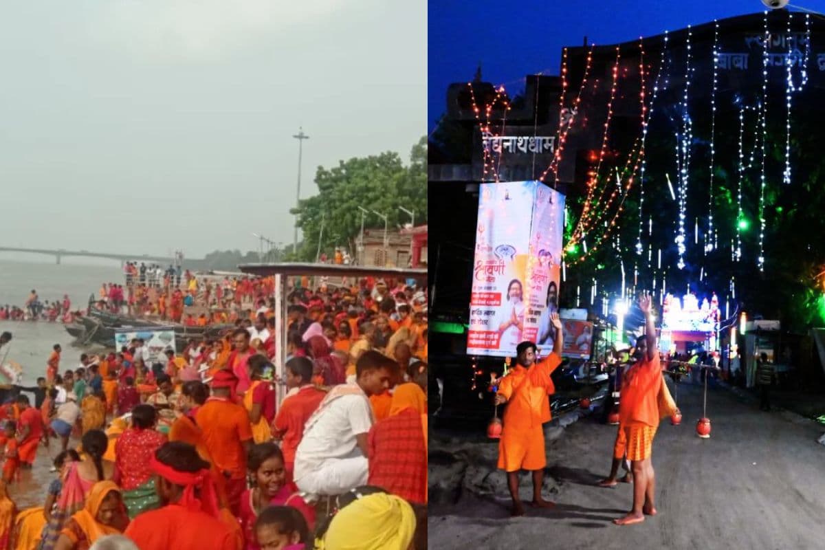 Shiva temple is decorated in Bhagalpur crowd of devotees banks of Ganga