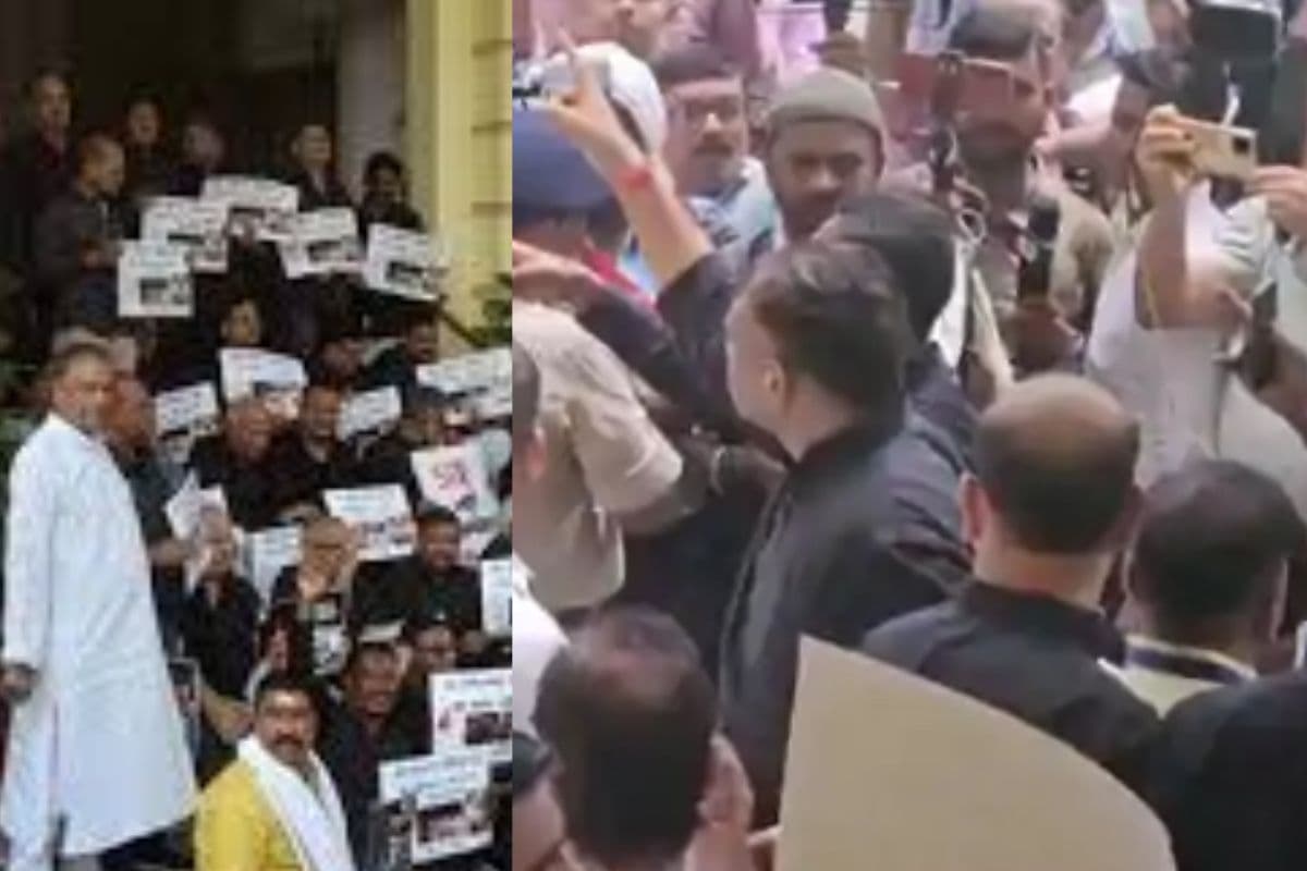 Bihar Vidhansabha Monsoon Session: विधानसभा के मेन गेट पर विधायकों और मार्शल के बीच धक्का-मुक्की, काले कपड़े में पहुंचा विपक्ष