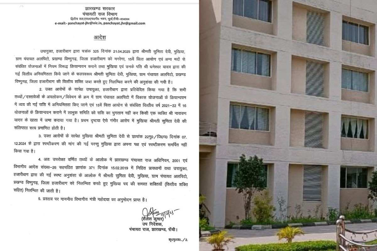 झारखंड की एक महिला मुखिया पर गिरी गाज, सस्पेंड करने के साथ वित्तीय शक्तियां जब्त