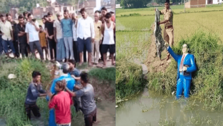 फूलपुर में जातीय-सांप्रदायिक तनाव भड़काने की साजिश! आंबेडकर की मूर्ति तोड़ी, नहर में फेंकी – ग्रामीणों में उबाल, एक आरोपी हिरासत में