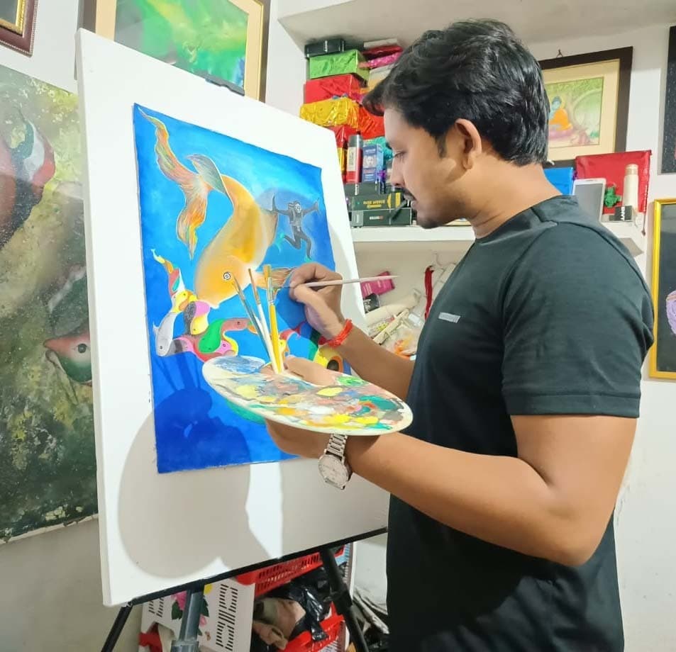 श्रीलंका की आर्ट गैलरी में चित्रकार ध्रुव कुमार की कलाकृति भी शामिल