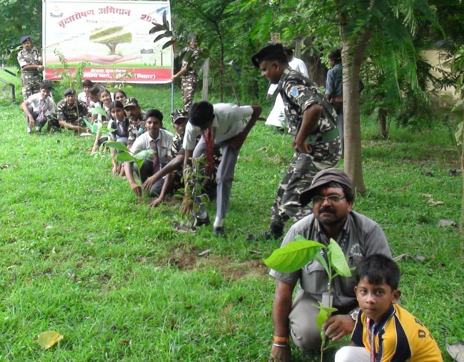 सशस्त्र सीमा बल ने स्कूल प्रांगण में किया पौधरोपण