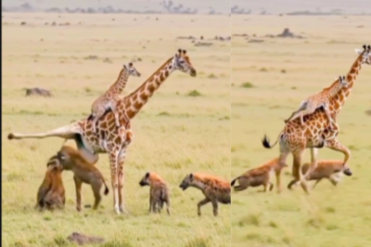 Viral Video: अपना गंदा मुंह मेरे बच्चे से दूर रखो! बच्चे को पीठ पर बैठाकर लकड़बग्घों से जंग लड़ती रही जिराफ मां