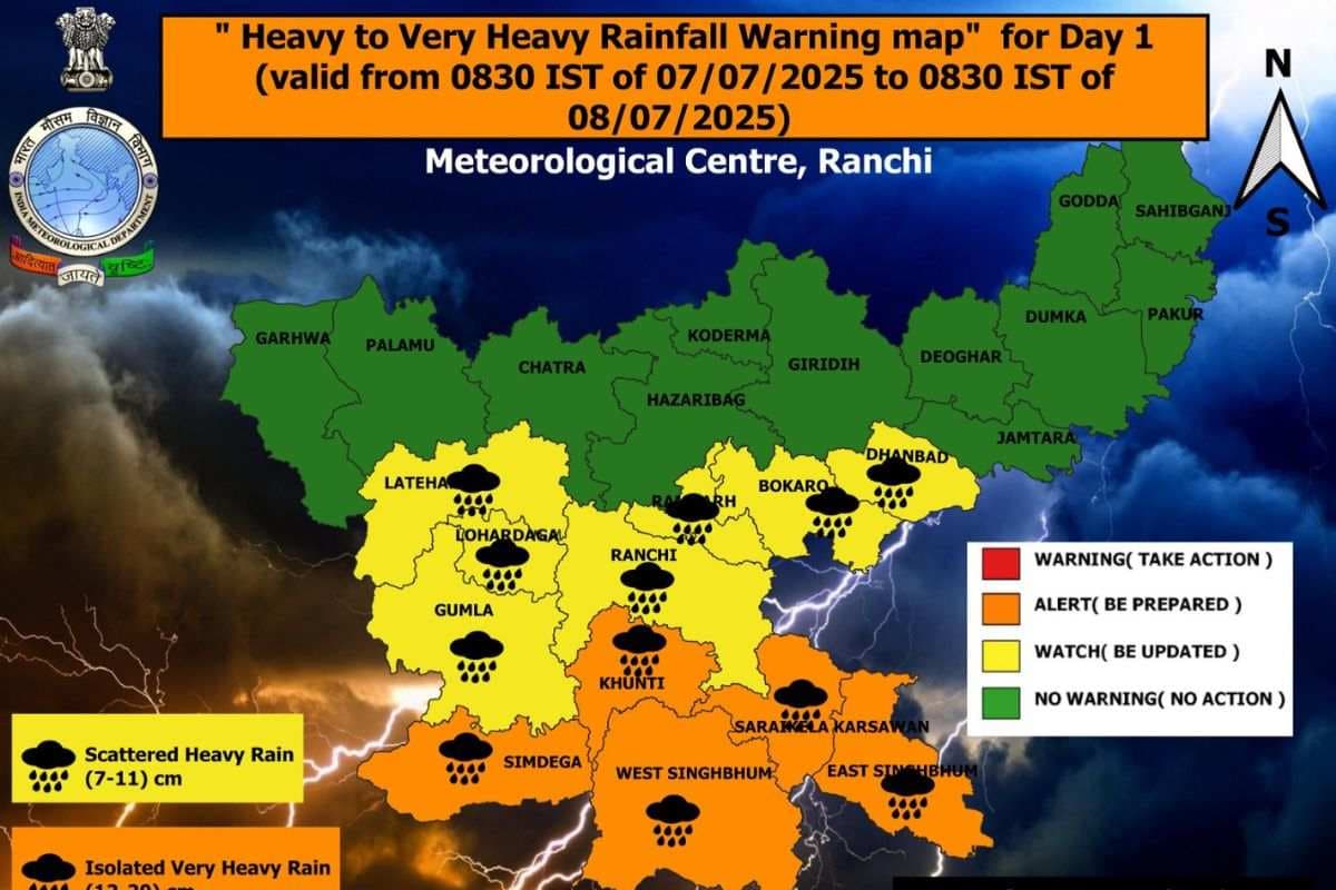 jharkhand heavy rain alert today