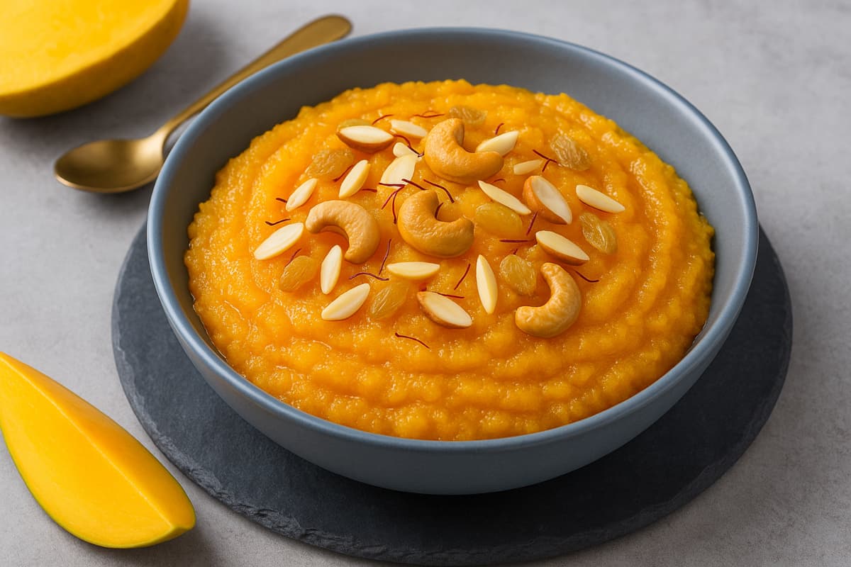 Mango Kesari Halwa Recipe: जब देसी मिठाई को मिले मॉडर्न ट्विस्ट तो मिनटों में बने मैंगो केसरी हलवा, जानें इंस्टैंट रेसिपी