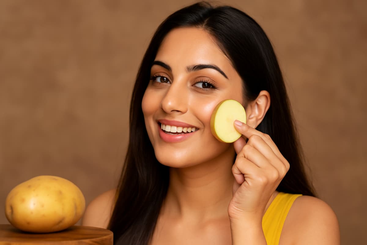 rubbing potato on face